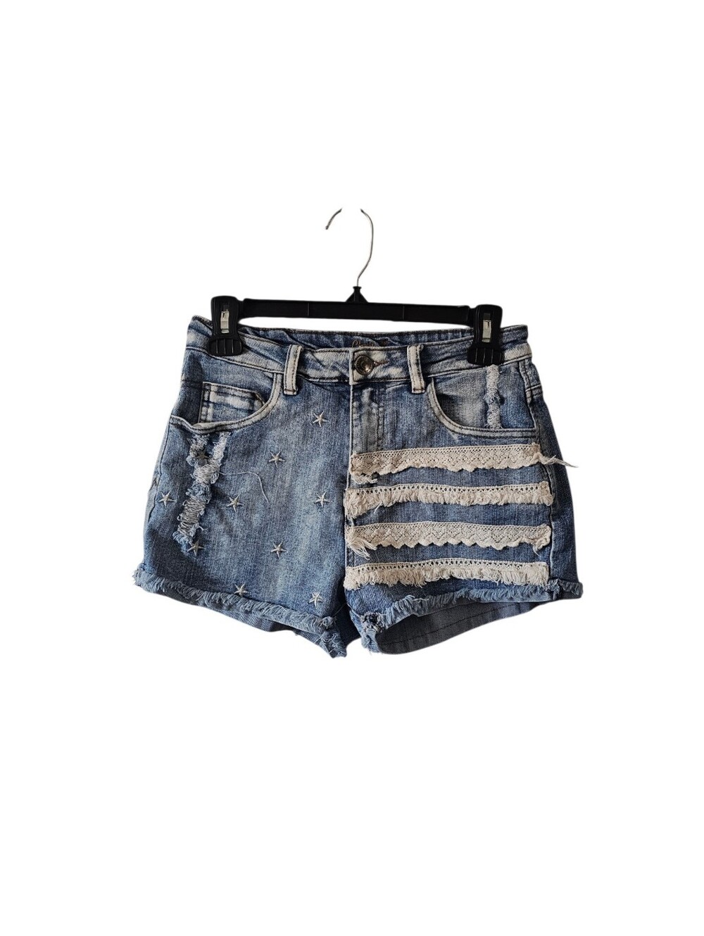 Chiqle Denim Architect Jean Shorts M Medium Chiole Star Lace Distressed Ripped